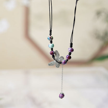 Women's Artistic Ethnic Style Noble Butterfly Ceramic Necklaces