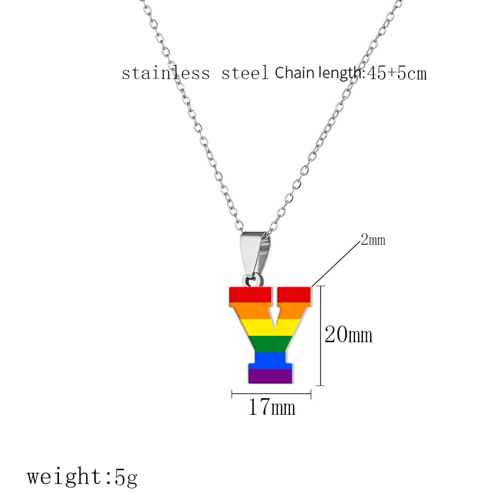 Women's Color Rainbow Letter Printing Titanium Steel Stainless Pendants