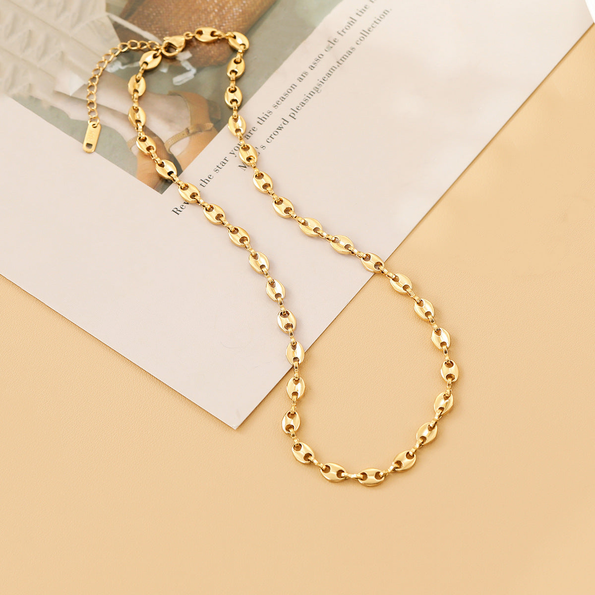 Coffee Beans Pig Nose Gold-plated Clavicle Chain Necklaces