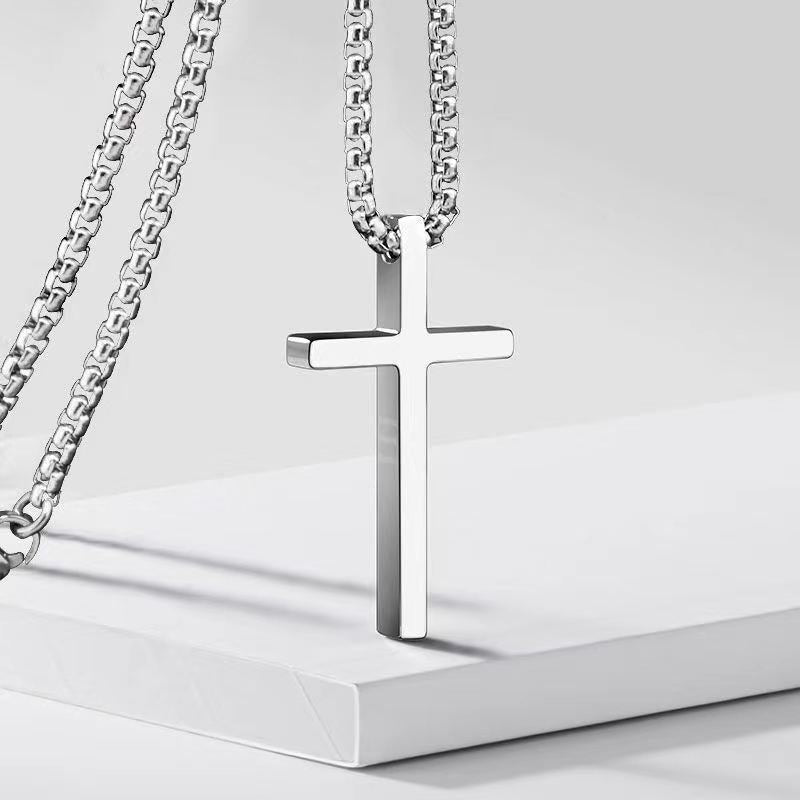 Men's Cross Titanium Steel Long Sweater Chain Necklaces