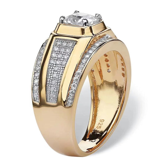 Men's Business Inlaid Square Zircon White Diamond Rings