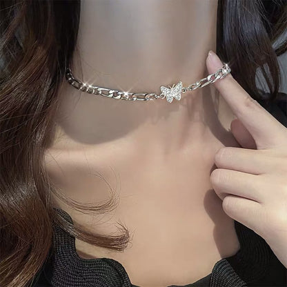 Women's Diamond Butterfly Clavicle Chain Hip Hop Cool Necklaces