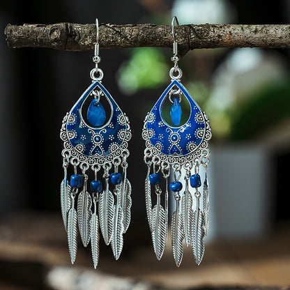 Color Daisy Ornament Fan-shaped Leaves Ethnic Earrings