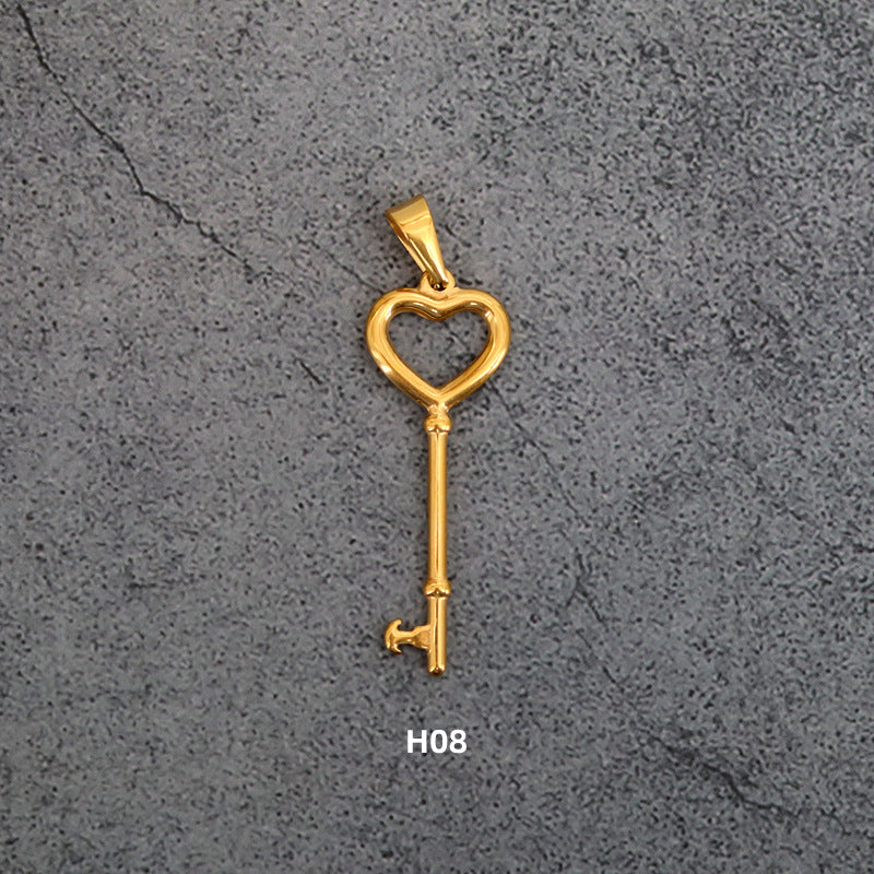 Titanium Steel Vintage Peach Heart Key Pendants