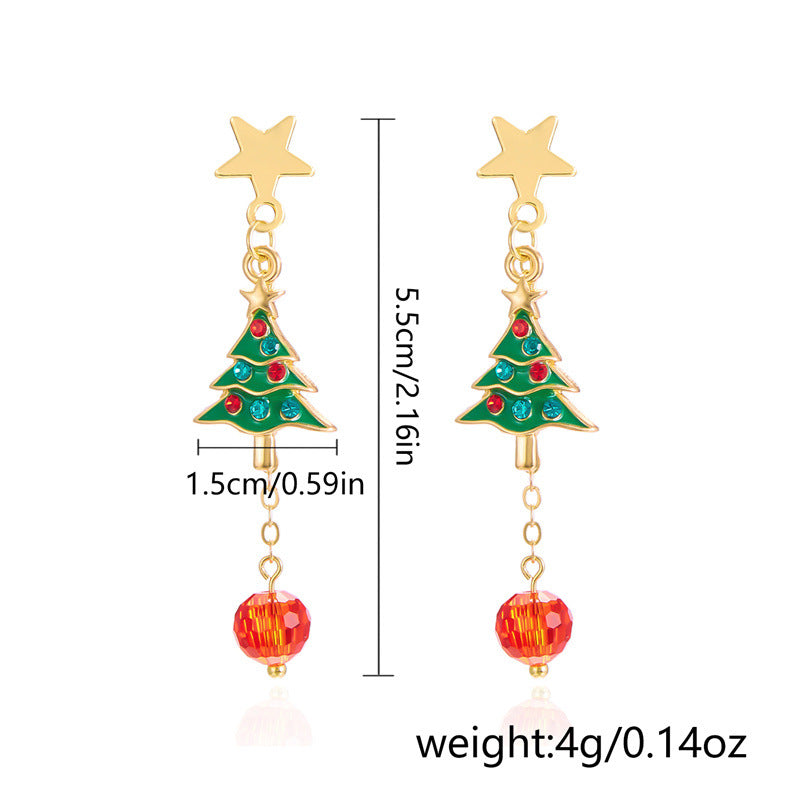 Christmas Tree Hat Santa Claus Asymmetric Earrings