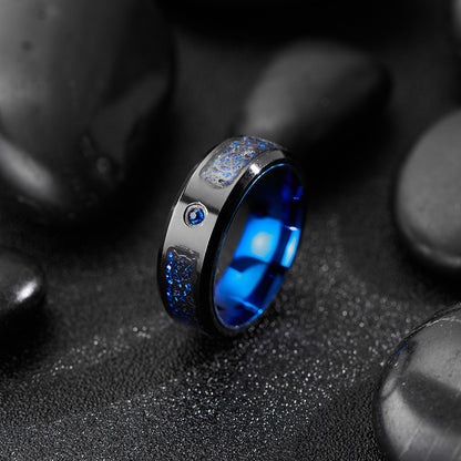 Men's Blue Carbon Fiber Diamond Dragon Titanium Rings