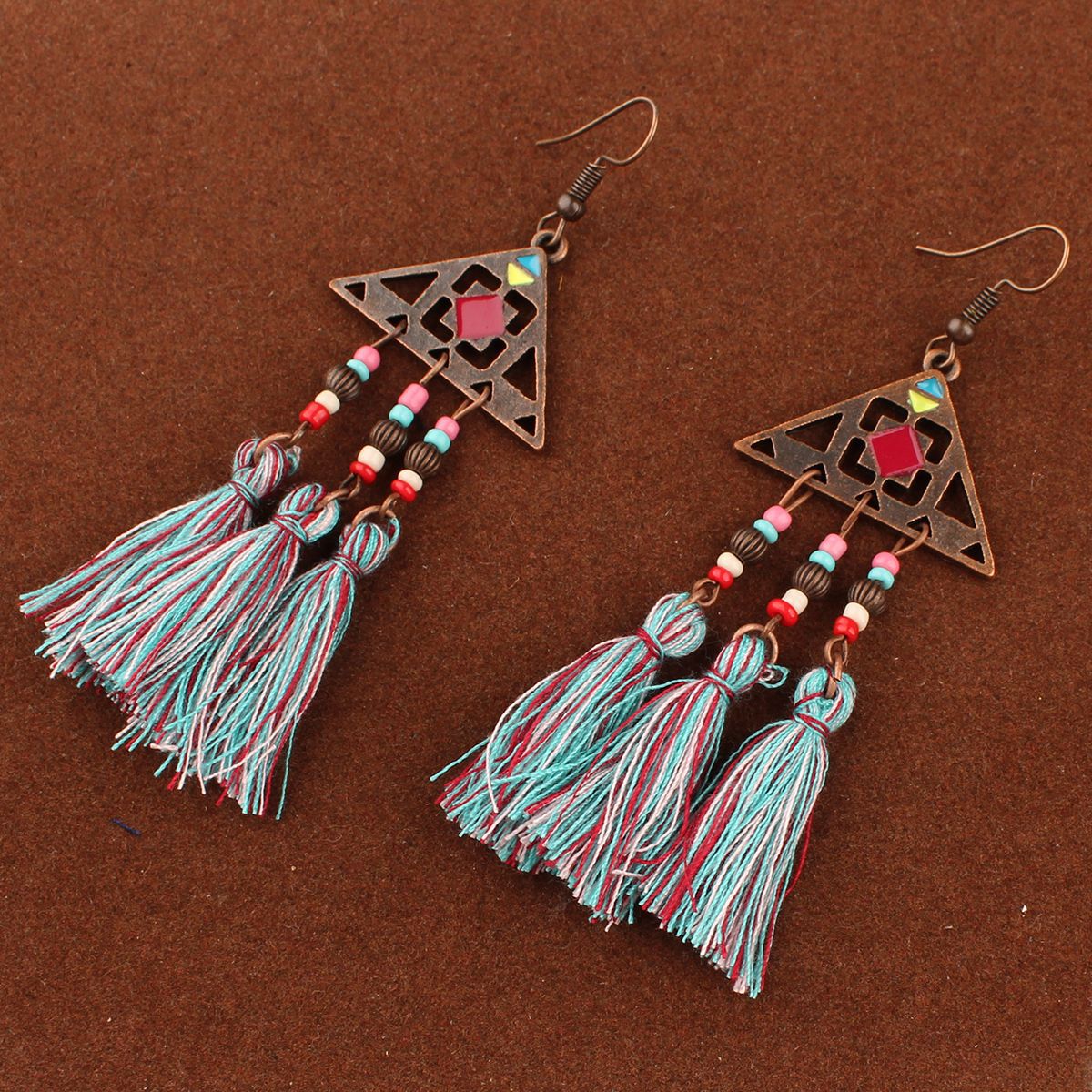 Tassel Turquoise Retro Imitation Miao Sier Minority National Style Earrings