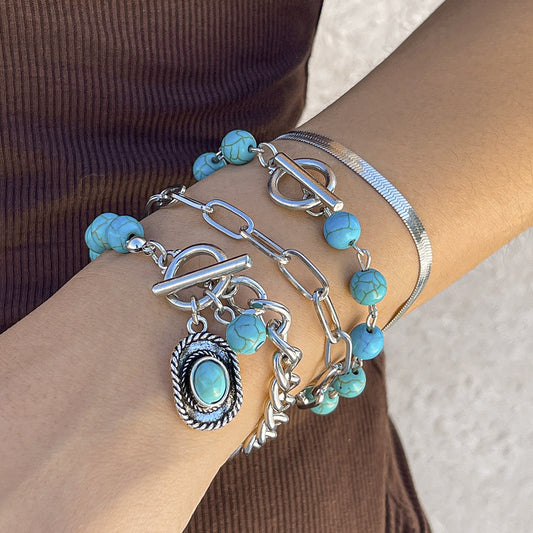 Chain Ethnic Style Retro Turquoise Cowboy Bracelets