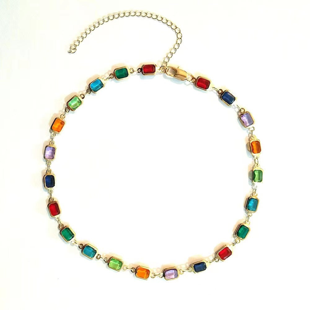 Colorful Diamond Bright Crystal Trendy Simple Necklaces