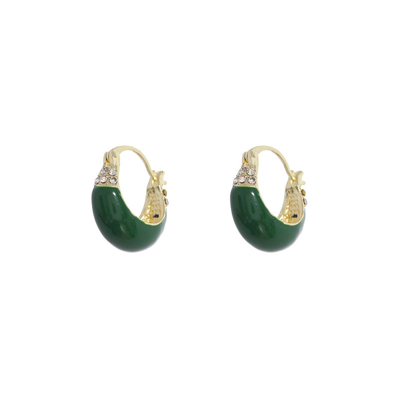 Women's Fashionable Elegant Green Dripping Oil Ear Clip Earrings