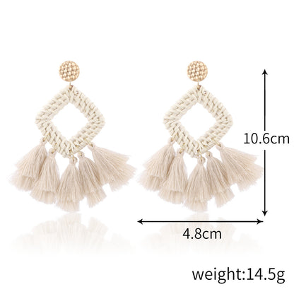 Glamorous Tassel Suit Bohemian Wood Rattan Earrings