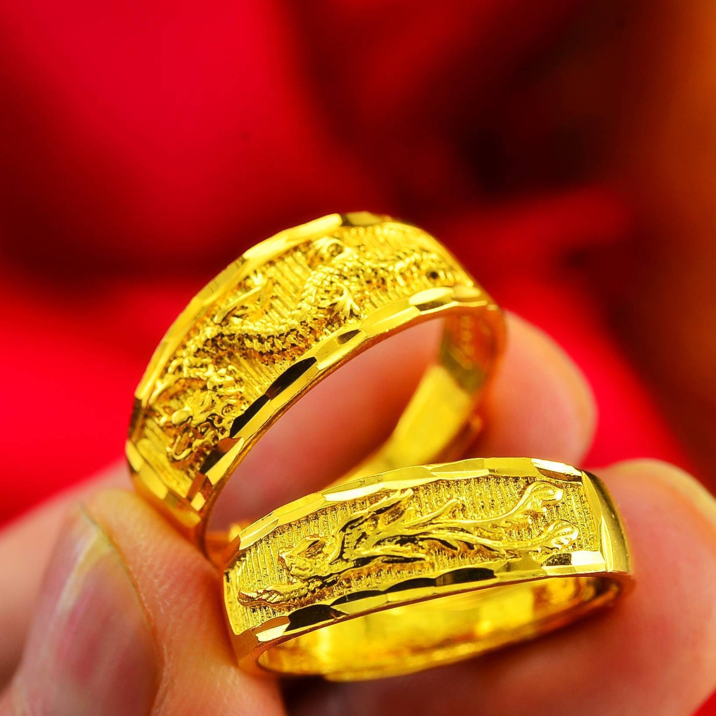 Women's & Men's Pure Copper Gold Plated Wedding Dragon Rings