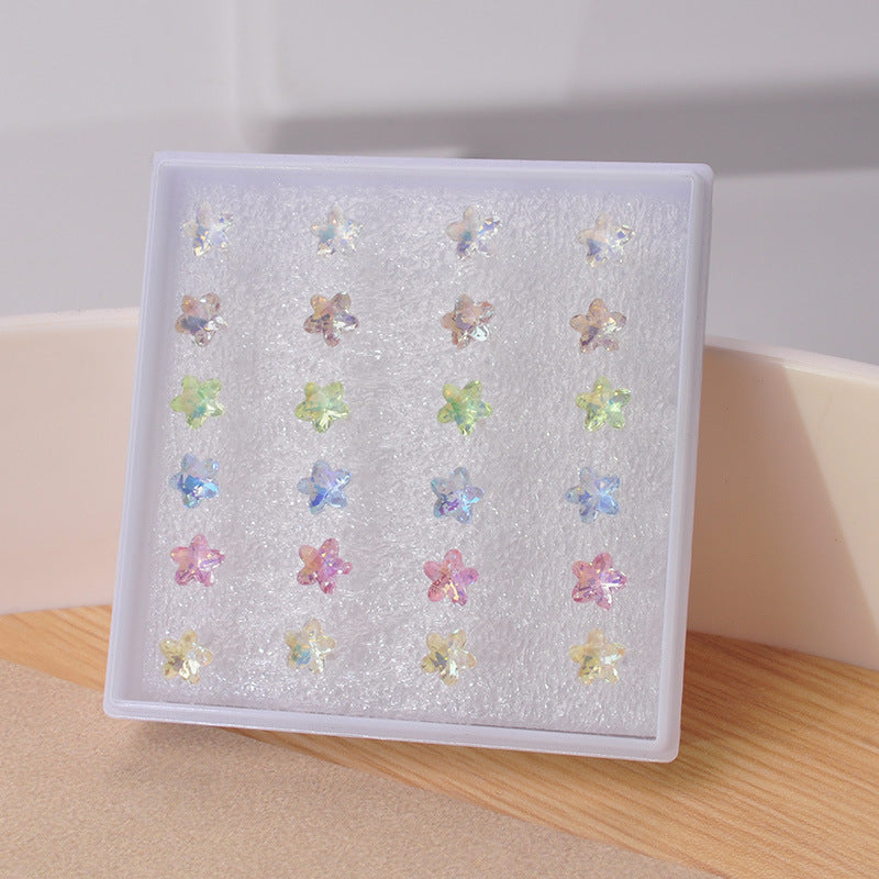 Five-pointed Star Plum Blossom Color Crystal Earrings