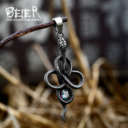 Snake-shaped Titanium Steel Vintage Stainless Snake Inlaid Pendants