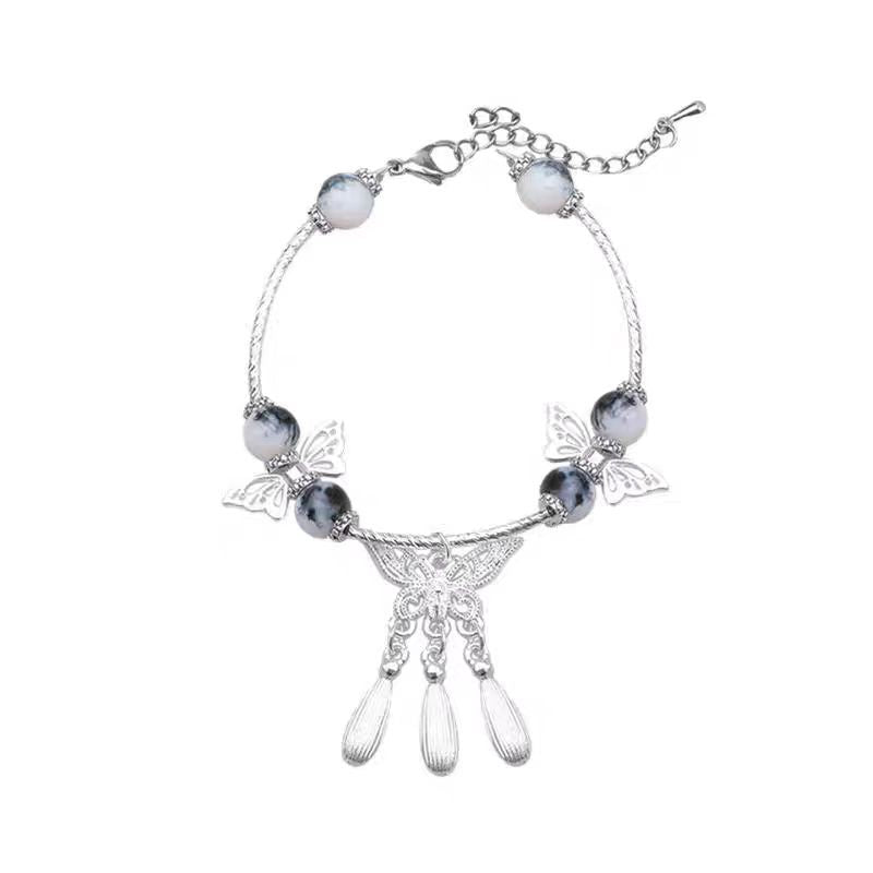 Blue White Porcelain Butterfly Antique Tassel Bracelets