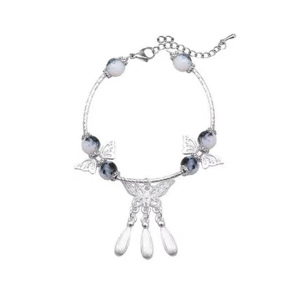 Blue White Porcelain Butterfly Antique Tassel Bracelets