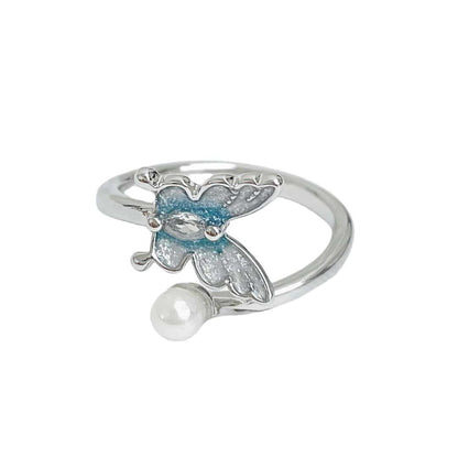 Women's Fresh Butterfly Exquisite Open Enamel Ice Rings