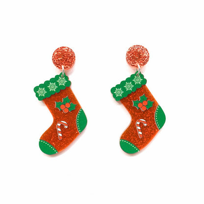 Women's Christmas Colorful Tree Snowflake Socks Acrylic Earrings