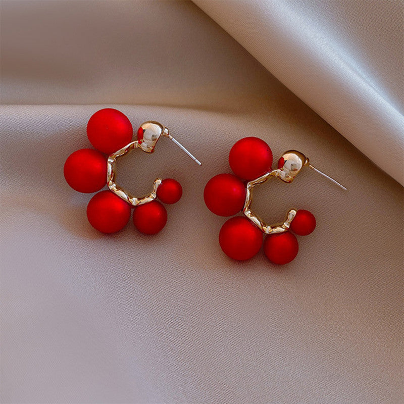 Sier Needle Red Bell Ear Female Earrings