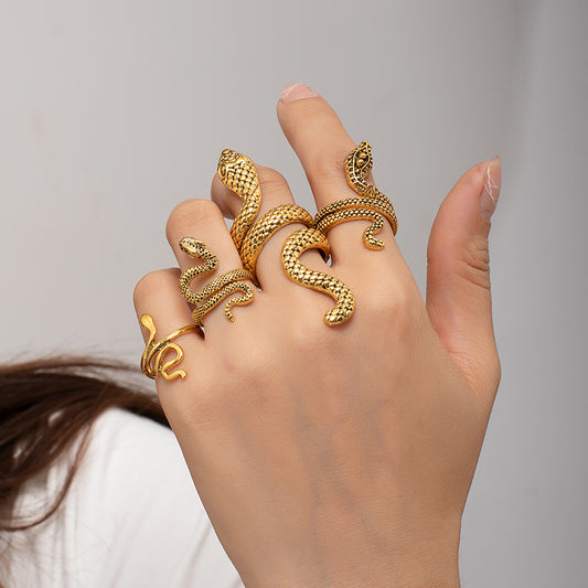 Men's Snake Pattern Punk Snake-shaped Animal Retro Rings