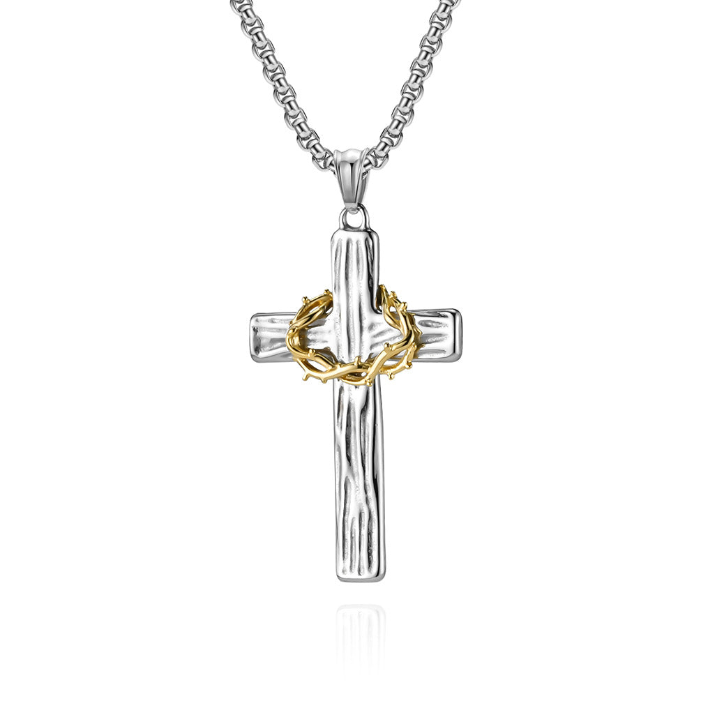 Retro Titanium Steel Garland Cross Two-color Pendants