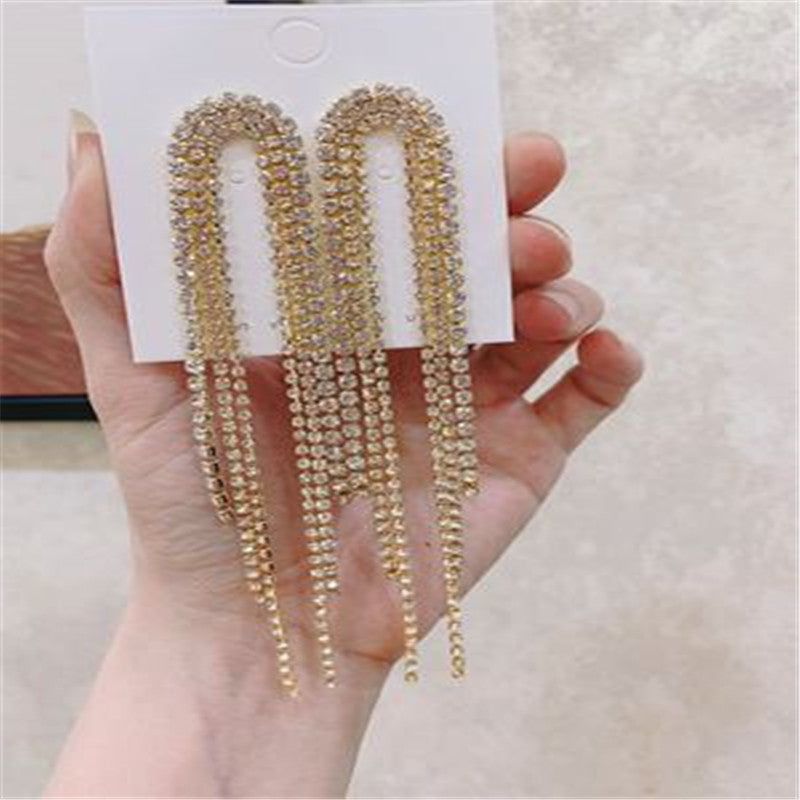 Women's For Exaggerated Rhinestone Eardrops Temperamental Tassels Fashion Personality Earrings