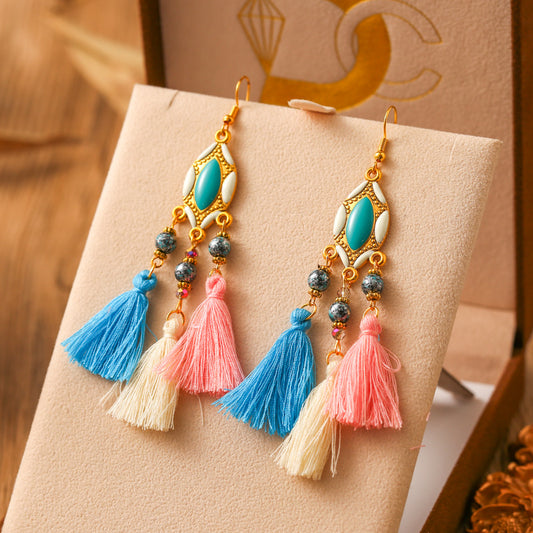 Daisy Color Fresh Vintage Tassel Crystal Fashion Earrings