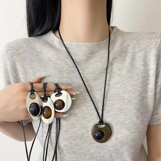 Women's Black Rope Light Luxury Long Sweater Necklaces