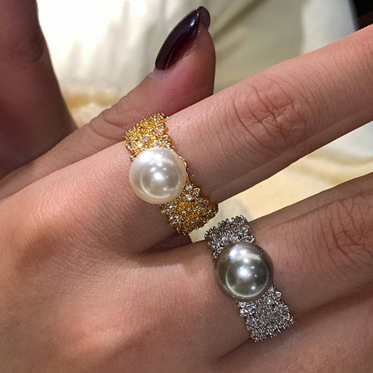 Women's Gray White Open-end Pearl Fashion Personality Rings