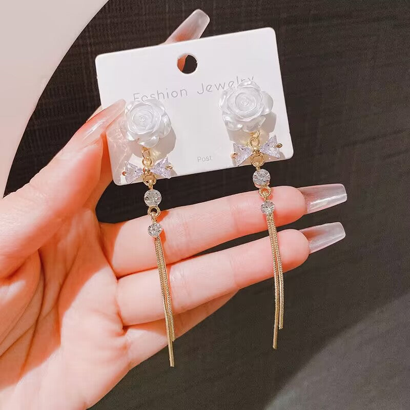 Women's Sier Needle Geometric Pearl Fashion Tassel Earrings