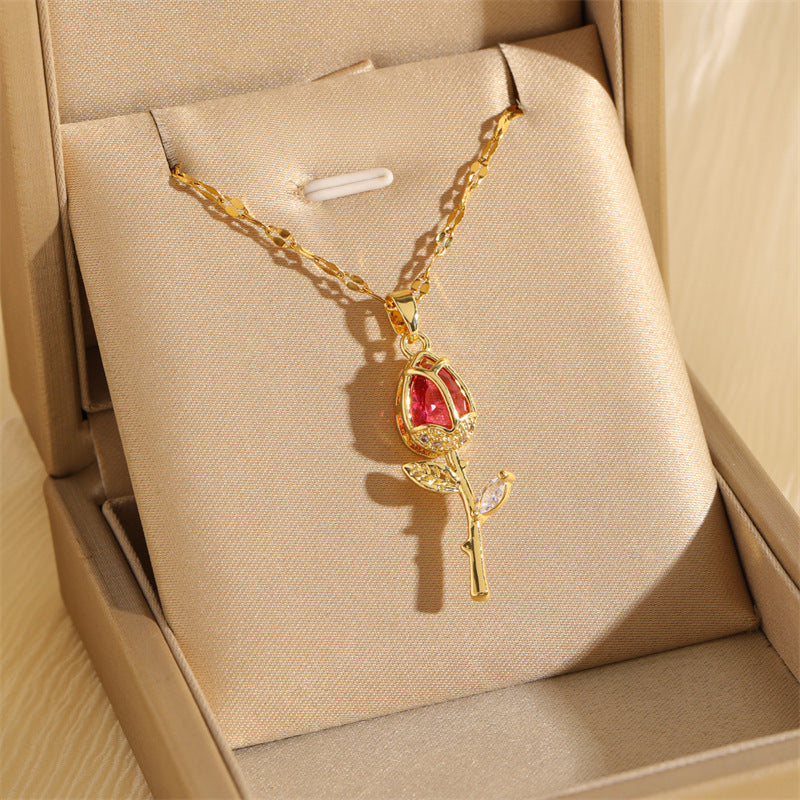 Stainless Steel Flower Female Design Gold Necklaces