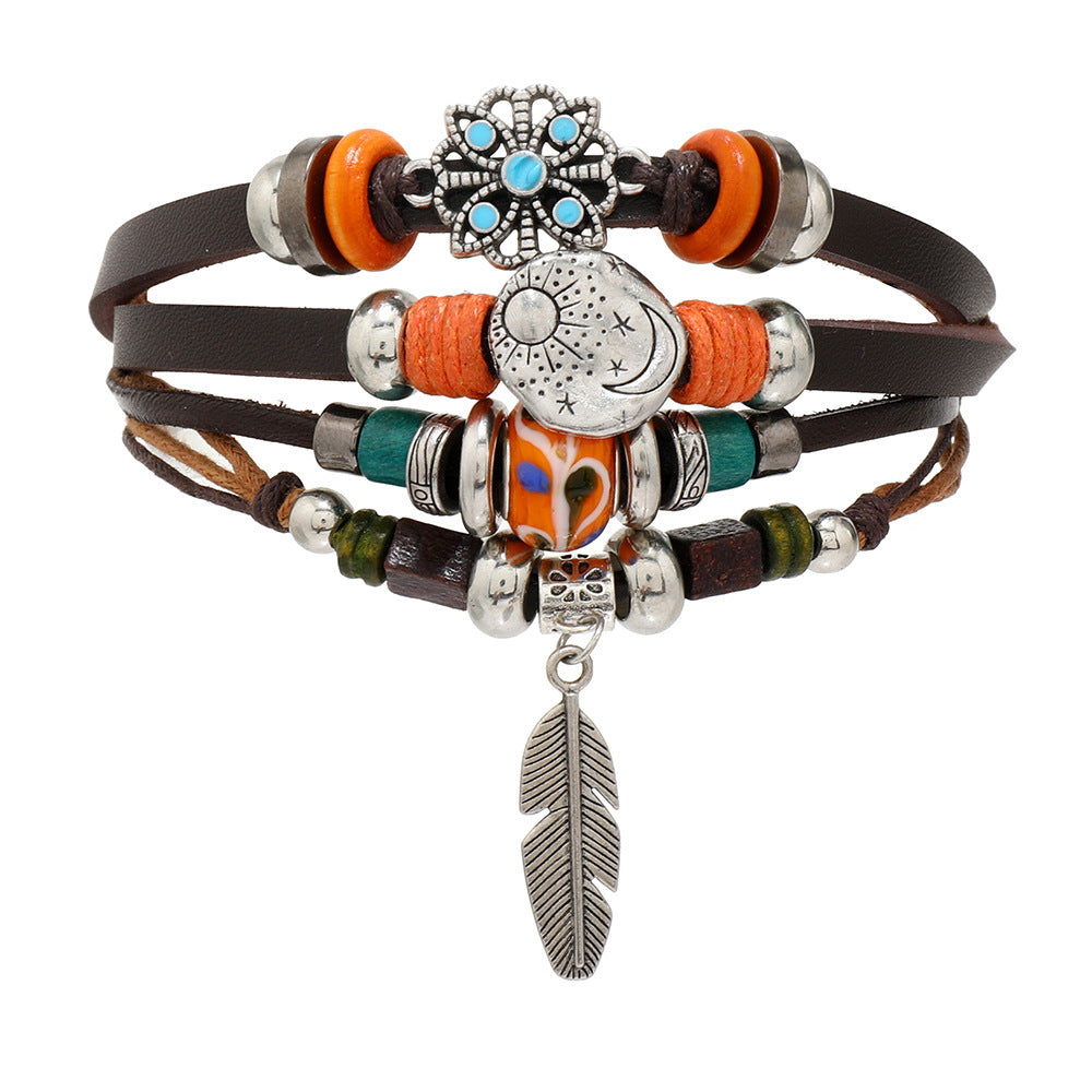 String Beads Feather Turquoise Colored Glaze Bracelets