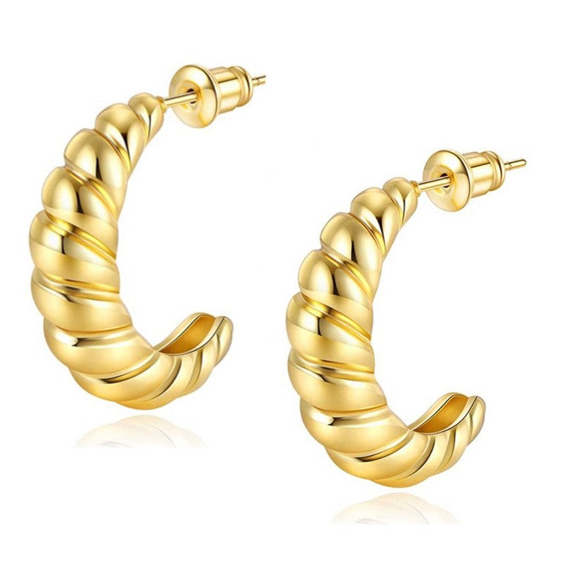 Geometric Twist Elegant Pure Copper Hoop High Earrings