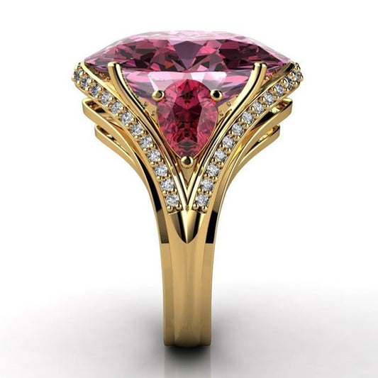 Women's Chang Sells Gold-edged Large Pink Zircon Rings