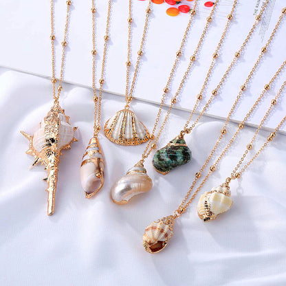 Women's & Men's Style Natural Shell Gold-plated Edge Alloy Necklaces