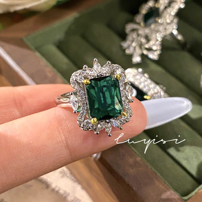 Affordable Luxury Fashion Design Artificial Emerald Princess Square Diamond Rings