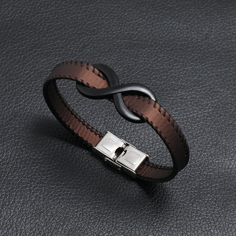 Men's Words Infinite Symbol Leather Simplicity Stainless Steel Bracelets