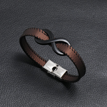 Men's Words Infinite Symbol Leather Simplicity Stainless Steel Bracelets