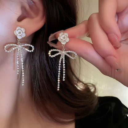 Temperament Sier Series Long Fringe Fashionable Classy Ear Earrings