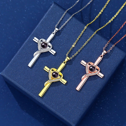 Language Love You Projection Heart-shaped Cross Necklaces