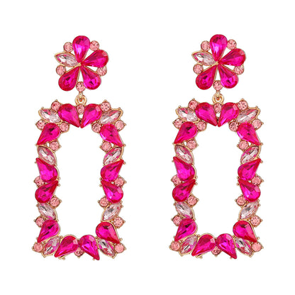 Female Flower Square Full Diamond Party Earrings