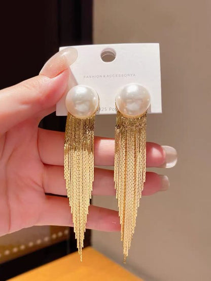 Sier Needle Metal Tassel Female Exaggerated Earrings