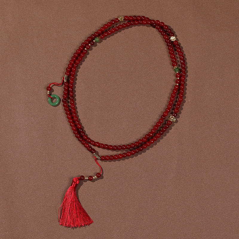 Long Cinnabar Beaded Chinese Style Chain Necklaces