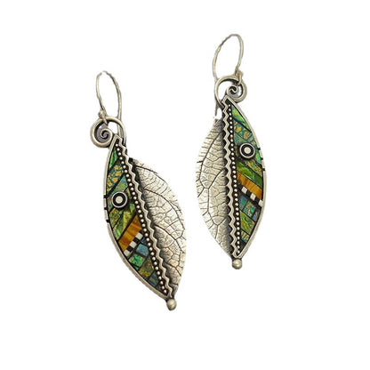 Hanging Abstract Iridescent Green Leaf Creative Earrings