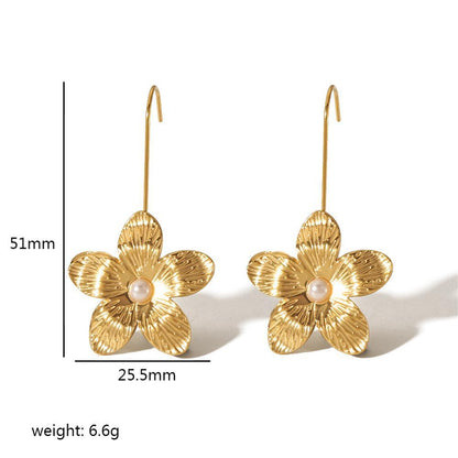 Gold Flower Female Niche Exaggerated Stainless Earrings