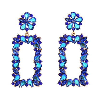 Female Flower Square Full Diamond Party Earrings