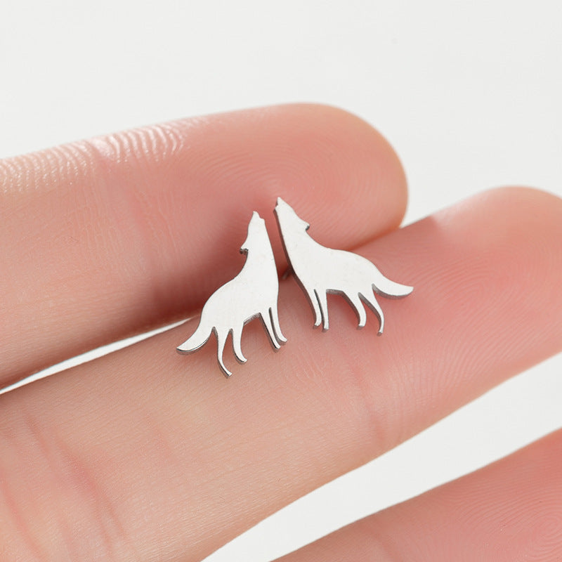 French Style Stainless Steel Cute Animal Personality Wolf Earrings