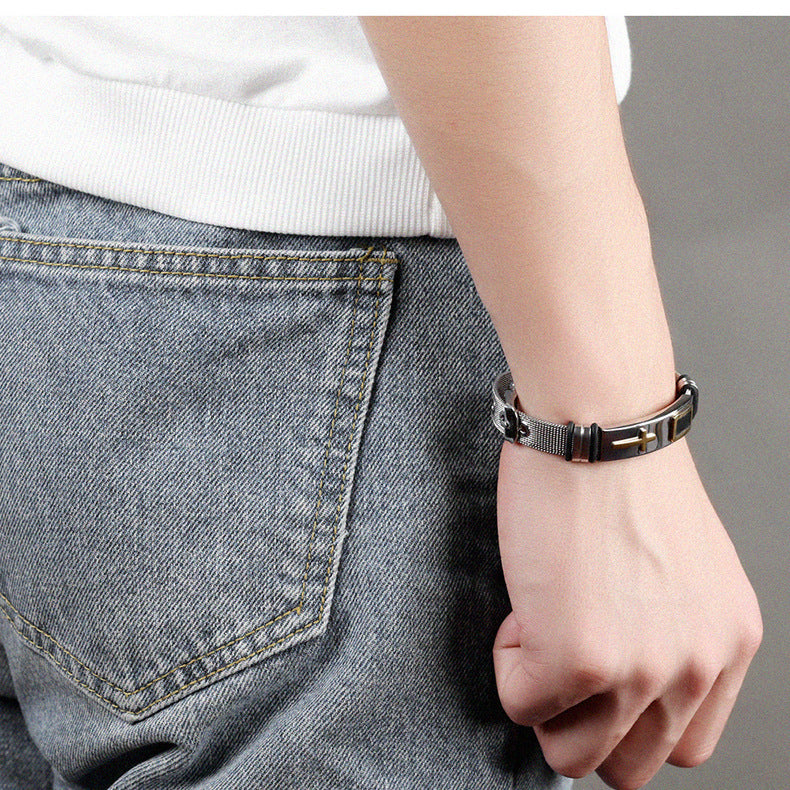Men's Accessories Titanium Steel Mesh Wrist Cross Bracelets