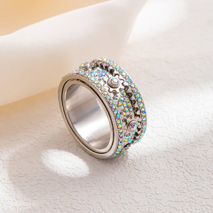 Diamond Starry Gear Can Rotatable Couple Rings