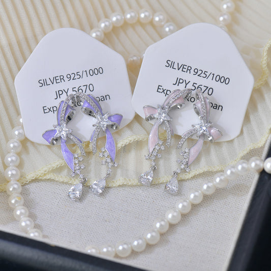 Design Exquisite Bow Zircon Water Drops Earrings